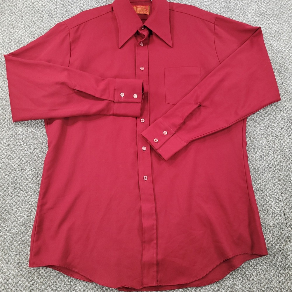 Vintage Sears Kings Road Perma-Prest‎ Shirt Mens 17-17.5 Tall Red Textured Poly